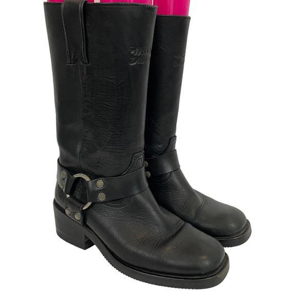 Harley Davidson Riding Boots Women’s 6.5 Black Genuine Leather Moto Biker Strap - Picture 1 of 16